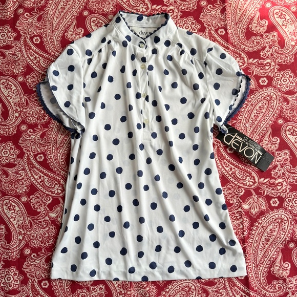 New Vintage Blouse White/Navy Polka Dots S/M - Picture 7 of 16